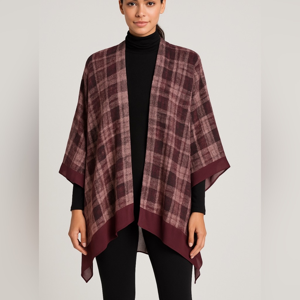 #429 Plaid Burgundy and Pink Kimono